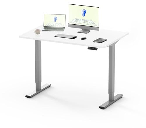 FLEXISPOT Höhenverstellbarer Schreibtisch mit 2 Motoren & 25MM einteiliger Tischplatte,ergonomischer Bürotisch - 120 x 80 cm Weiß, graues Gestell