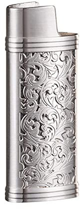 Vintage Feuerzeughüllen für Mini BIC Feuerzeug, Tragbare Feuerzeug Abdeckung Metall Retro Feuerzeugkoffer Abdeckung mit Kette Gravur Wiederverwendbare Feuerzeughülle Regular Feuerzeuge, 6cmx2.4cm