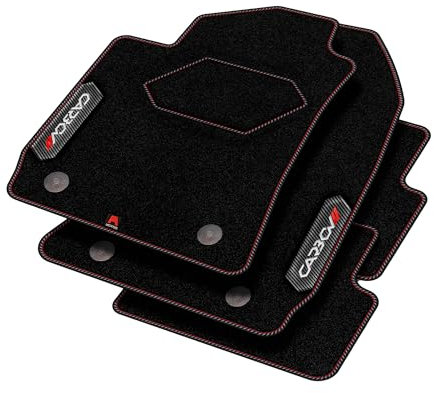 MOTOS Personalisierte Velours-Fußmatten Carbon Series passend für BMW 3er E30 1982-1994 - Premium, Carbon, Rot Frischen Sie den Look Ihres Autos mit Velours-Fußmatten im hochmodernen Carbonfaser-Desig