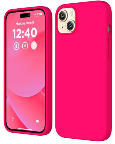 COFFKER Compatible with iPhone 15 Case, Liquid Silicone Case, Full Body Shockproof Protective Cover [Soft Microfiber Lining], Slim Thin Phone Case for iPhone 15 6.1 inch, Neon Pink