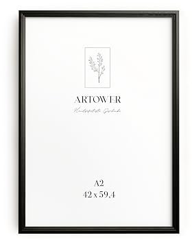 Artower® Bilderrahmen Vintage Schwarz Holz Rahmen für DIN A2 42 x 59,4 cm | Posterrahmen Groß Collage | Picture Frame Vintage Black Wood 42x59 cm | Retro Schmal Bilderrahmen | Schwarz Poster Rahmen