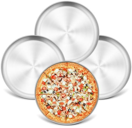 HaWare Pizzablech 4er Set, Edelstahl Rund Pizzaform Pizza Backblech, 26cm Pizzapfannen für Backofen Backen, Gesund & Langlebig, Leicht zu reinigen & Spülmaschinenfest