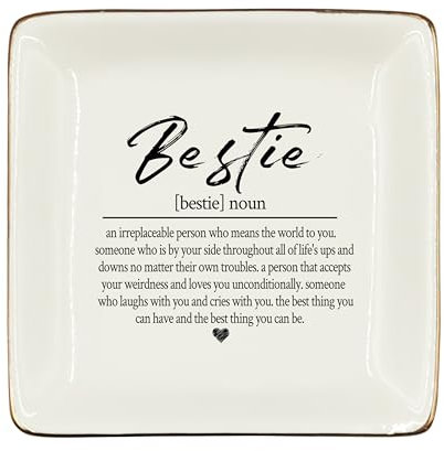WODMIS 246-Hh-Ssp Bestie Freundschaftsgeschenke Keramik Schmucktablett Schale Bestie Best Friends Bff Schmuck Teller Ring Schmuckschale Abschluss Freundschaft Bestie Geschenke für Frauen Beste Freunde