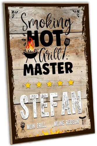 schilderkreis24 - Personalisierbares Holzschild – Smoking Hot Grill Master – Individuell mit Namen anpassbar - Geschenkidee Grillmeister
