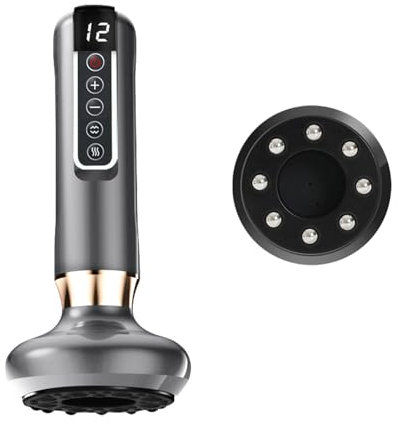 Elektrisches Schröpftherapie Set, intelligentes elektrisches Schröpfset, Vakuum-Schröpfmassagegerät, beheiztes Gua-Sha-Gerät mit Stahlkugeln, Kratzmassage zur Schmerzlinderung (Grau)