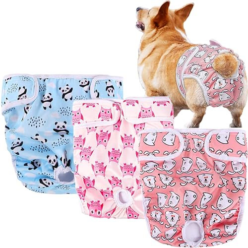 XFLYP 3 Stück Wiederverwendbare Hundewindeln, Läufigkeitshose für Hündinnen Hochsaugfähige, Waschbare, Einstellbar und umweltfreundliche, Hygienische Hundewindeln für Inkontinenz Hund (XL)