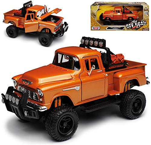 Motormax Chevrolet 5100 Stepside Pick-up Offroad Truck Orange 1955 1/24 Modell Auto
