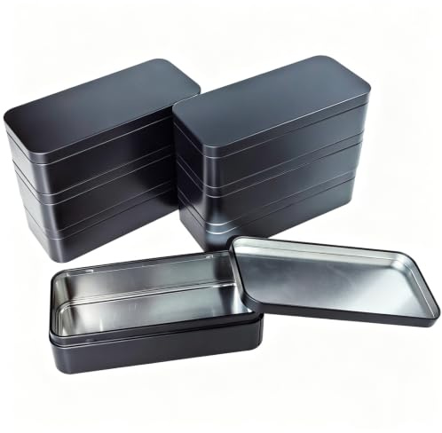 Thintinick Rechteckige Metall leere Dosen Behälter, Schwarz, 7 Stück | 15 x 7 x 4 cm