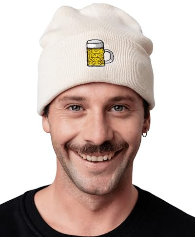 Fashion Drinks bestickte Bio Baumwoll Beanie im Masskrug Design (Schwarz)