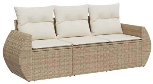 vidaXL Salon de Jardin avec Coussins 3 pcs, Canapés de Patio, Ensemble de Meubles, Mobilier de Terrasse Extérieur, Beige Résine Tressée
