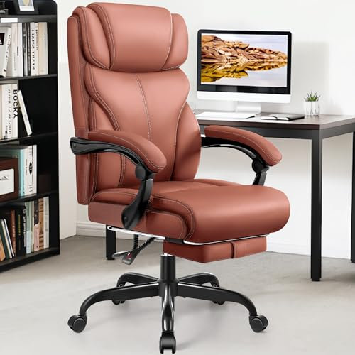 FelixKing Bürostuhl, Schreibtischstuhl Ergonomisch mit Fußstütze, Großer und hoher Chefsessel, Wippfunktion und Höhenverstellung Leder, Bürostuhl Home Office mit Verstellbarer Rücklehner