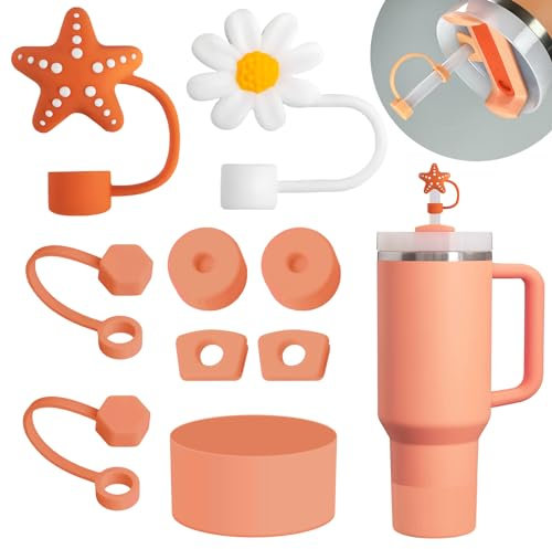 Stanley Cup Accessories Set: Silicone Spill Proof Stopper, Straw Cover Cap, Silicone Boot for 40oz & 30oz Tumbler (Nectarine)