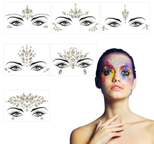 CHIFOOM 6stk Gesicht Glitzersteine Halloween Gesichtstattoo Selbstklebend Strasssteine Leucht im Dunkle Temporäre Tattoos Festival Edelsteine Steine Schmucksteine für Gruselparty Party Karneval