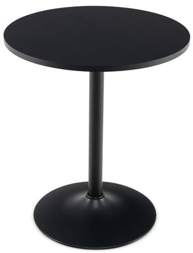 COSTWAY Round Bar Table, Counter Bistro Pub Tables with Fixed Tabletop and Stable Base, Circular Cocktail Dining Table for Home, Office and Kitchen, Holds up to 150kg (1, Black, 70cm H)