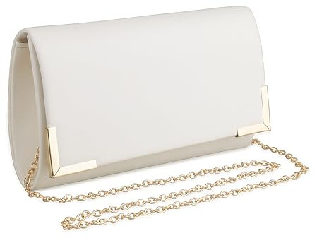 Women's Evening Clutch Bag Chain Soft PU Leather Purse Handbag with Detachable Chain Strap, Ladies Shoulder Crossbody Bag for Wedding Cocktail Party (White)