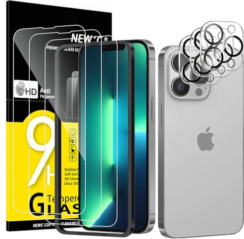 NEW'C Kit de 6, 3 x Verre Trempé pour iPhone 13 Pro Max (6,7 Pouces) et 3 x Protection Caméra Arrière - Kit Outil d'Installation Facile - Anti Rayures - Ultra Résistant-HD Transparent