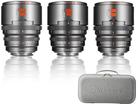 7artisans Objectif cinéma Professionnel T2.1 35mm/50mm/85mm, Cadre S35 Compatible avec Monture Canon RF-S pour Red Komodo/Komodo X/Canon C70/R7/R50/R10 (Gris Titane)