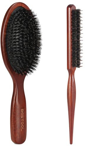 BESTOOL Hair Brush,100% Pure Boar Bristle Hairbrush for Women Men Children, Natural Bristles for Thin and Fine Hair, Slick Back Brush, Restore Shine and Texture