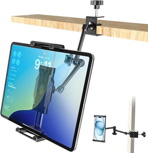 Oilcan Soporte Tablet de Cocina [Angulo Completo Ajustable] Soporte Tablet con Brazo Metal para Escritorio Mesa Estante para iPad Pro 12.9 Air Mini, Galaxy Tab Ultra, Fire HD, Teléfonos, 6-14.6