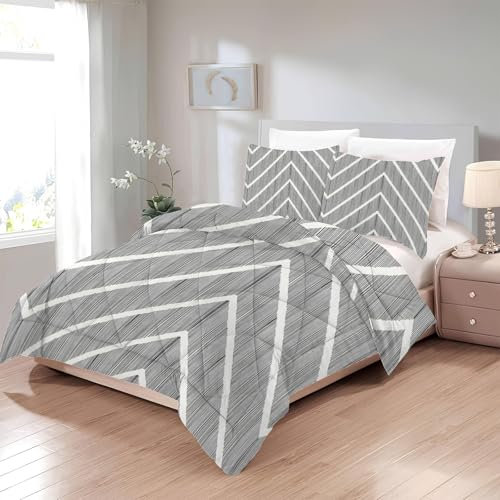 Zickzack Bettdecke 135x200 4 Jahreszeiten - Bettdecken Geometrie - Ganzjahresdecke Moderner - Waschbare Bettdecke ohne Bezug Nutzbar - Wende Muster Steppdecke mit 2 Kissenbezug - U-607