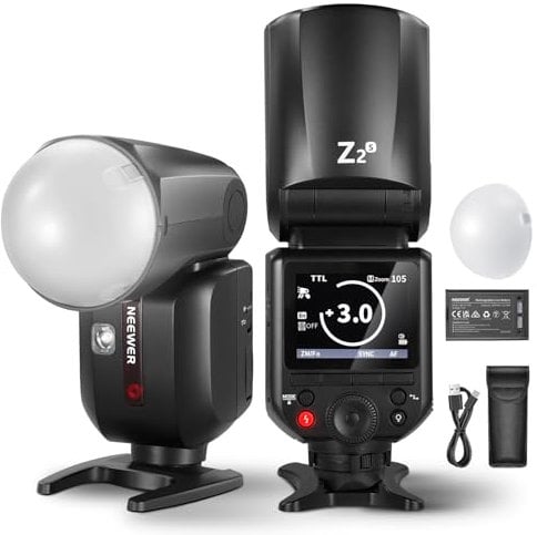 NEEWER Z2-S 2,4G TTL Flash Rundkopf Blitz Speedlite Kompatibel mit Sony Kameras 76W 1/8000s HSS, Diffusor 2 Modellierlampen bessere UI TTL/M Umschalttaste 3000mAh Akku 600 Vollleistungsblitz