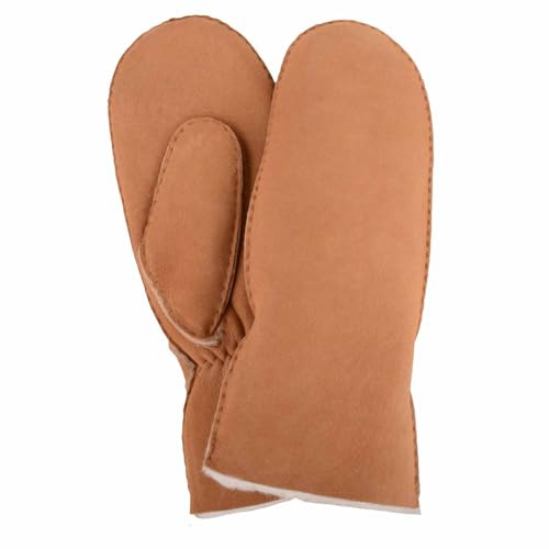 Womens Double Face Sheepskin Mitten with Turn Back Cuff Detail - Tan