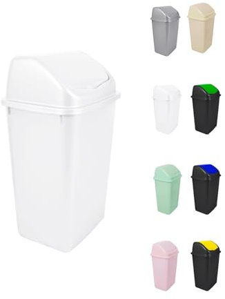 JARDIN202 - Cubo de Basura con Tapadera Basculante - 30/50 Litros - Ideal para Hogar y Oficina | 50 L (Blanco)