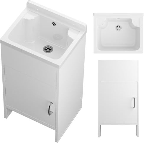 Granitan - LOMA Technisches Waschbecken Weiß - PVC Schrank Set - Garage & Waschküche - Polypropylen - Chemikalienbeständig - Wandmontage & Bodenstehend