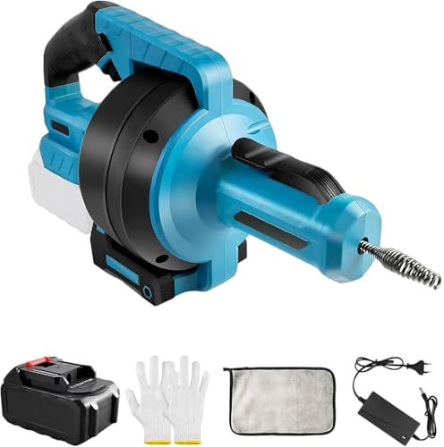 21V Akku Rohrreinigungsmaschine, Elektrische Rohrreinigungsmaschine mit 7M Reinigungsspirale, Rohrreinigungsgerät für Ø35-100 mm Rohrleitungen (Kommt mit Batterie und Ladegerät)
