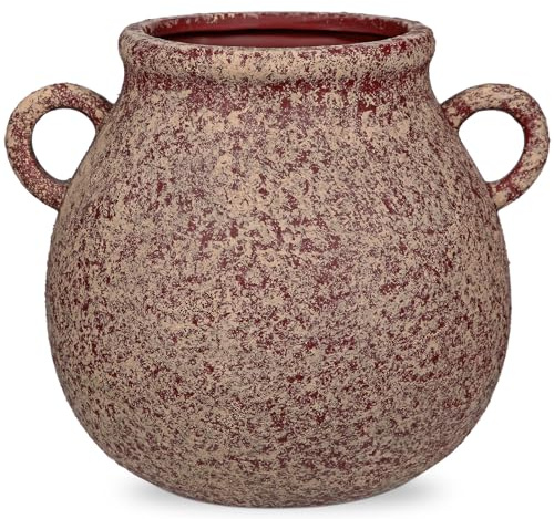 Ruastic Keramikvase Handgemachte mit Griffen Vintage Terrakotta-Vase Tischvase aus Keramik für Deko Wohnzimmer Home Office, Vase für Pampasgras, Rustikales Antikes Dekor, Hohe 20cm