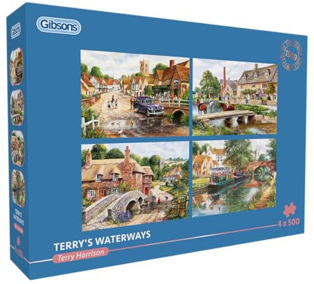 Gibsons Terry's Waterways 4 x 500 Piece Jigsaw Puzzle Multi-Box Set of 4 Nostalgic Traditional Jigsaw Puzzles Sustainable Puzzle for Adults Teens Premium 100% Recycled Board Great Gift Gibsons Games