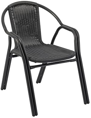 METRO Professional Gartenstuhl mit Armlehne Narni, Aluminium/PE Rattan, 55 x 68 x 77 cm, Stapelbar, Wetterfest, 150 kg Tragkraft, Dunkelgrau