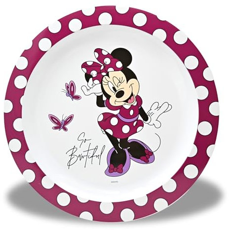Stor Minnie Mouse assiette pour enfant - Assiette d'apprentissage bordeaux, sans BPA & réutilisable - Assiette de camping en plastique pour tout-petits - 22x22 cm