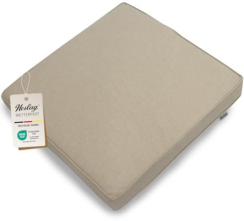 Herlag Outdoor Loungekissen Sunny | Premiumkissen für Gartenlounge | Bezug waschbar mit Reißverschluss | Langlebige Sitzauflage mit UV- & Fleckschutz | Sitzkissen 70x70cm Natur