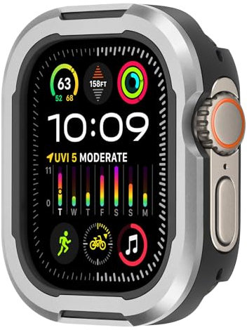 Amizee Funda Compatible con Apple Watch Ultra 2/Ultra 49mm, Marco Metálico de Base TPU Antigolpes Protección Carcasa para iWatch, Plata