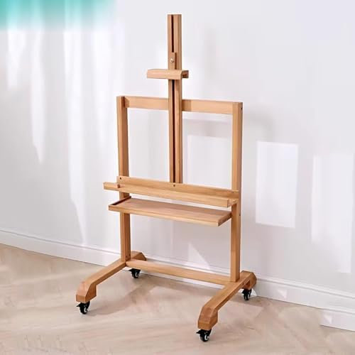 KJoBDwz TV-Ständer mit Rollen Verstellbares TV-Rack aus Massivholz - Stand-TV-Ständer aus Holz, Hochleistungs-TV-Wagen mit Lagerregal(Wood Color)