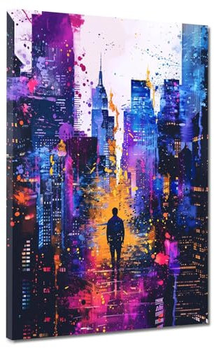 New York Skyline Pop Art bunt modern Leinwandbild Wandbild Kunstdruck Wanddeko Größe 60x80x4cm