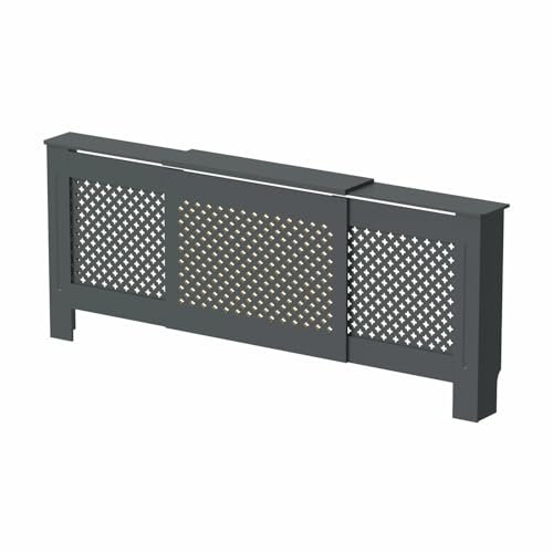 RADIANT LIVING® Diamond Cross Pattern Radiator Cover Modern Anthracite Grey Painted MDF Living Room Cabinet for Radiators, Adjustable (H: 81.5 / W: 139-212 / D: 19cm)