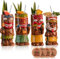 USEEKRIL Lot de 4 gobelets à cocktail Tiki - Gobelets exotiques avec 4 dessous de verre et 4 pailles - Verres à cocktail en céramique de style hawaïen pour fêtes et bars tropicaux