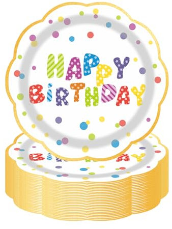 LDFDRT Lot de 50 assiettes en carton de 18 cm assiette jetable anniversaire - Assiettes de fête en papier - Décoration pour mariage, jardin, fête (Anniversaire arc-en-ciel)