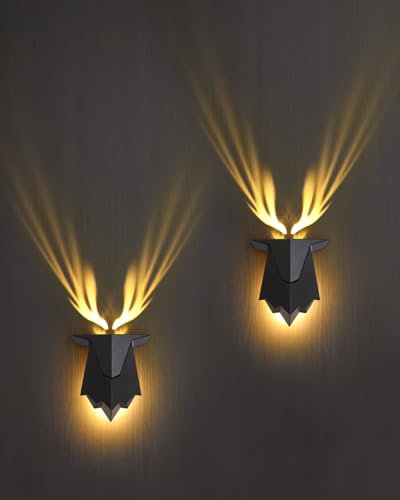 Fuloon Hirschschatten LED Wandleuchte Innen mit Fernbedienung, 1800 mAh Wiederaufladbare Wandlampe, Wand Lampe Dimmbar, Dekorative Wandleuchten für Wohnzimmer, Schlafzimmer, Treppenhaus, Flur, Balkon