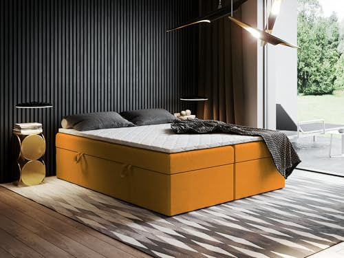 Godre EWORA2 Boxspringbett mit Bettkasten (Stauraum) ohne Kopfteil, Komfortbett mit Bonellfederkern, Verschiedene Größen, Komforthöhe, gepolstertes Bett (120x180)