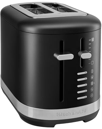 KitchenAid Tostapane 2 Fette, Fessure Extra-Larghe per Pane Artigianale & Bagel, 7 Livelli di Doratura, Funzioni Bagel/Scongela/Riscalda, Leva Sollevamento, Scocca Metallo, Nero Ghisa | Fessure extra larghe per bagel e pane spesso, 7 livelli di tostatura, funzione di mantenimento del calore