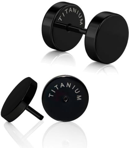 Soul-Cats Ohrstecker (2 Stück) mit Schraubverschluss aus Titan in schwarz, Ohrringe mit flachem Verschluss für Damen und Herren in verschiedenen Größen 6 –14 mm