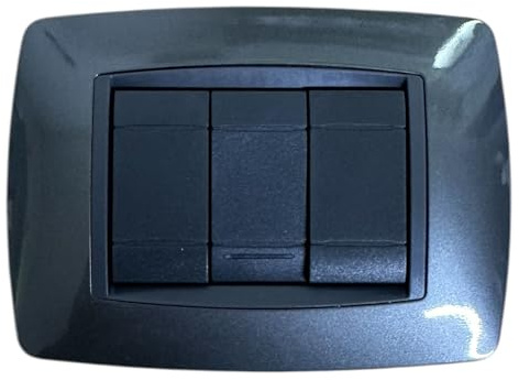 Kit da Incasso 5 pezzi Living Light Compatibile – Placca 3 Moduli + Interruttore 1P 10A/16A e 2 Copriforo Falso Polo 1M (Acciaio Scuro)