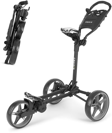 CR-FLAT 3 Wheel Golf Trolley - Ultra Compact Push Cart - Folds Down Super Thin - Just 18cm! Patented Folding Mechanism