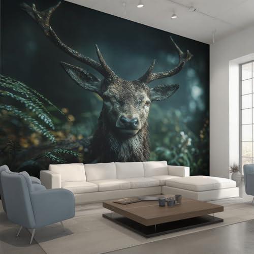 Generisch Vlies Fototapete Elch 200x140 cm, Tapete Dunkel Grau Tapeten Vliestapete Wohnzimmer Wildtier Hirsch Schlafzimmer Wandtapete Ornamente Mustertapete W&84