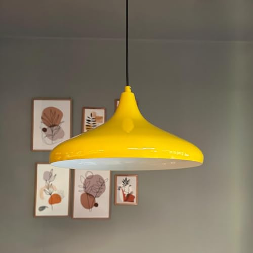 bamyum Champion Pendelleuchte, 35 cm Hängelampe Metall E27 Moderne Esstisch Lampe, Skandinavisch Pendellampe für Schlafzimmer Wohnzimmer Küche, Hellgelb