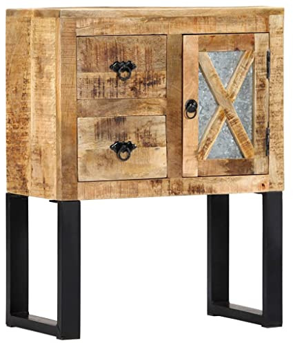 FWIKDUN Stabiles Sideboard mit verzinkten Beinen aus massivem Mangoholz, Massivholz Sideboard Mangoholz Kommode mit Stahlbeinen, Modernes aus massivem