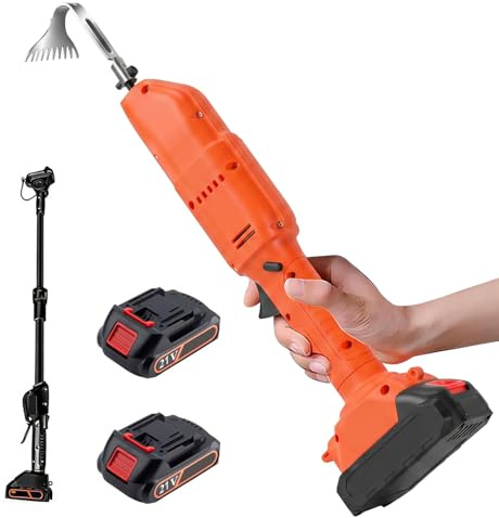 Motoazada, azada de tierra con batería de 21 V con 2 baterías de 2000 mAh, fresadora eléctrica de jardín con barra de extensión de 1,1 m, profundidad de trabajo de 30 mm, 2500 rpm, arado de jardín